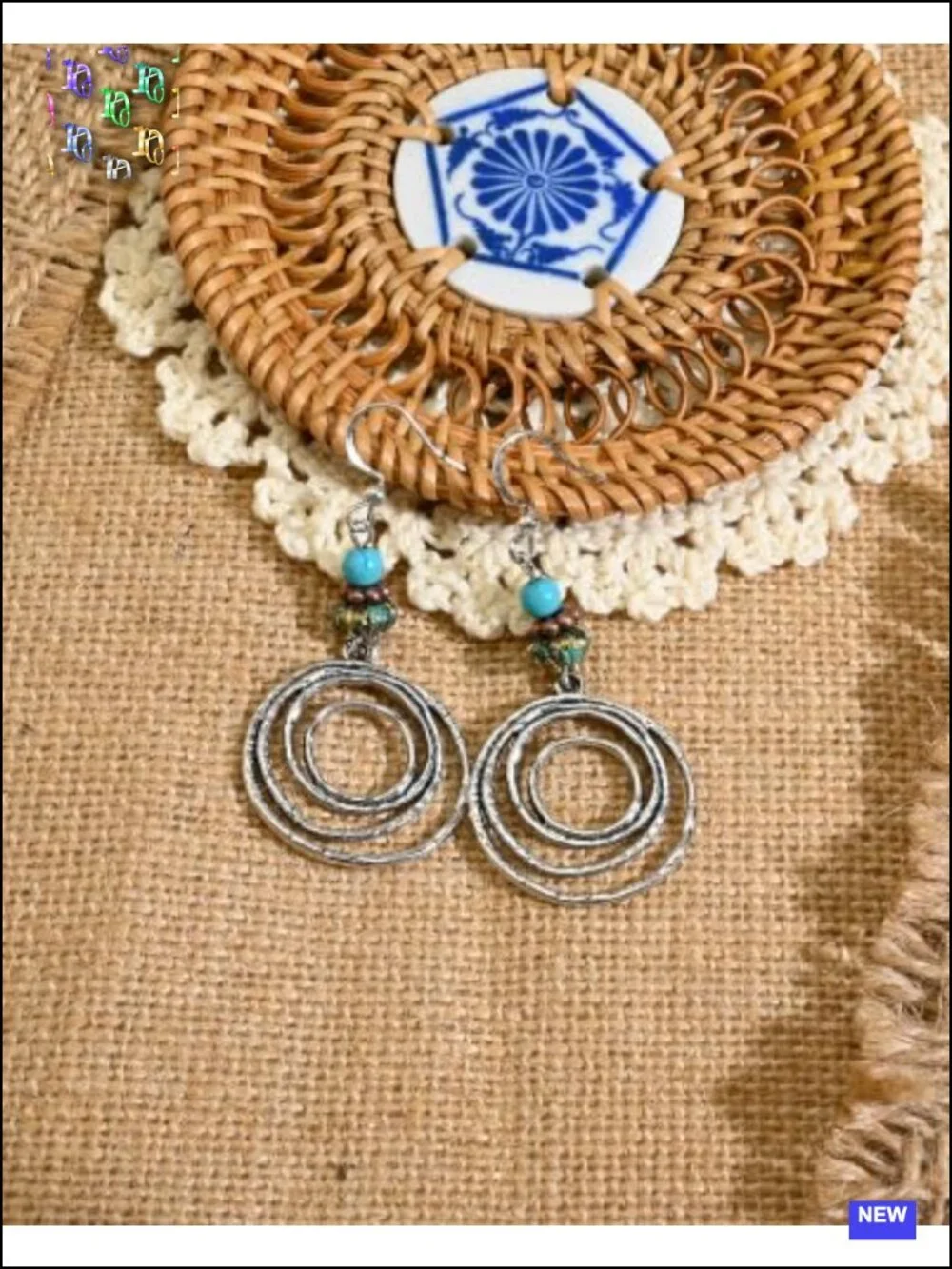 Boho Dangle Earrings with Silver Plated Brass & Turquoise Beads